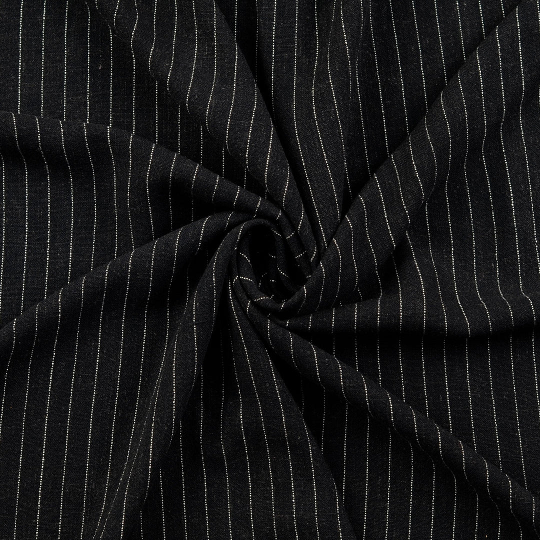 Tissu Coton Lin - Rayures Noir
