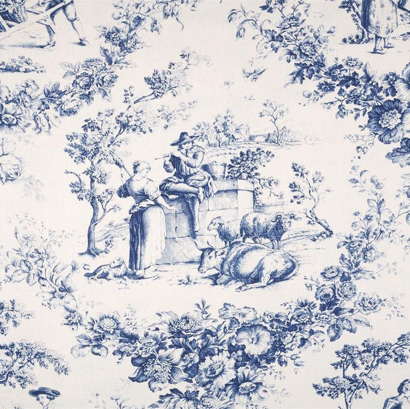 Tissu Toile de Jouy- Bleu Marine