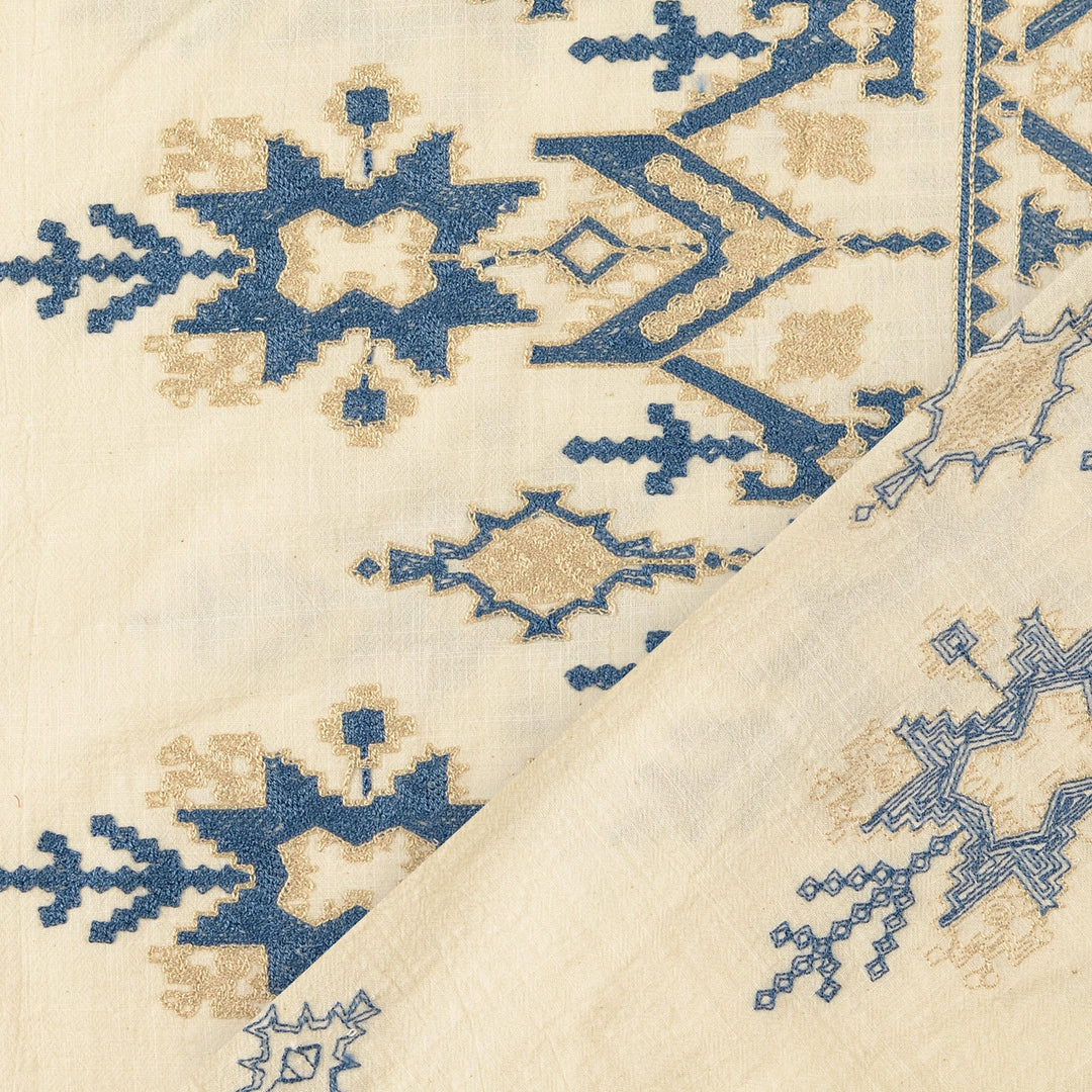 Tissu coton brodé- Motif geométrique - Biner Pinaton
