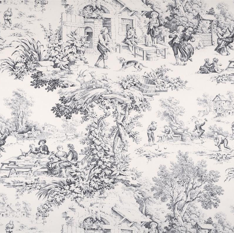 Tissu Toile de Jouy- Noir