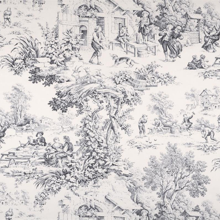 Tissu Toile de Jouy- Noir