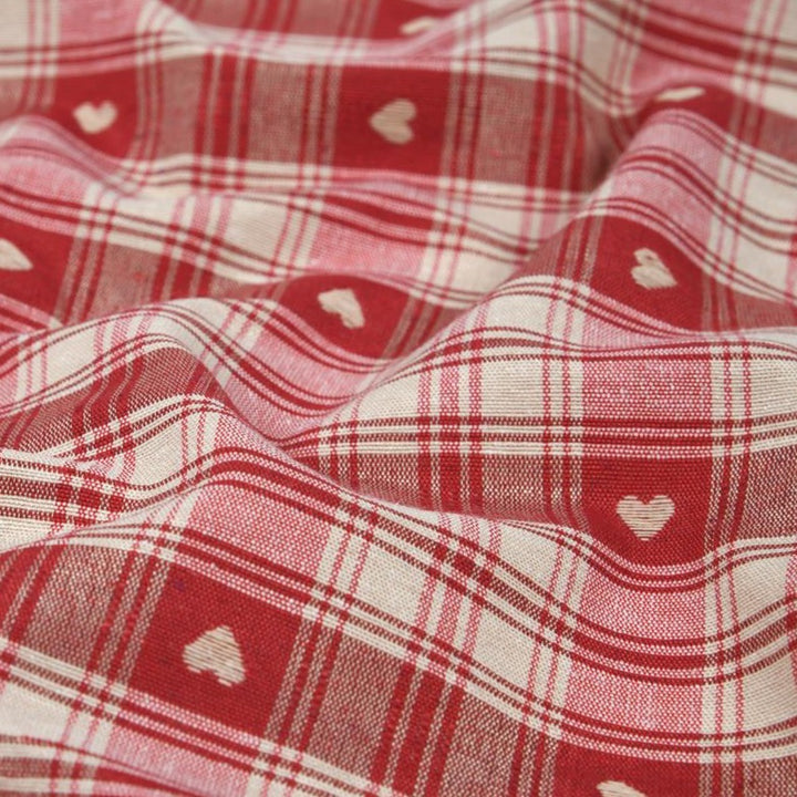 Tissu Coton - Carreaux Coeur Rouge