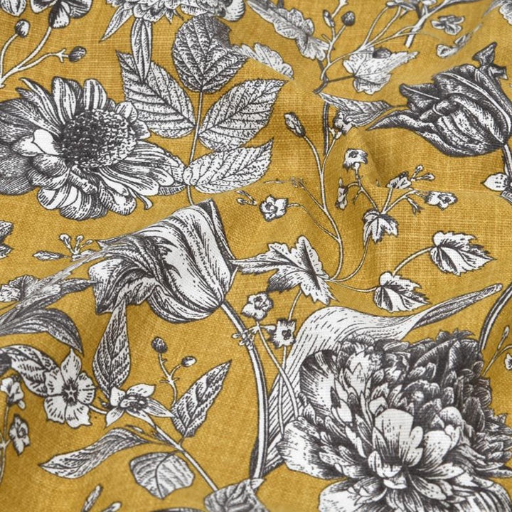 Tissu Panama- Fleurs Jaune Moutarde