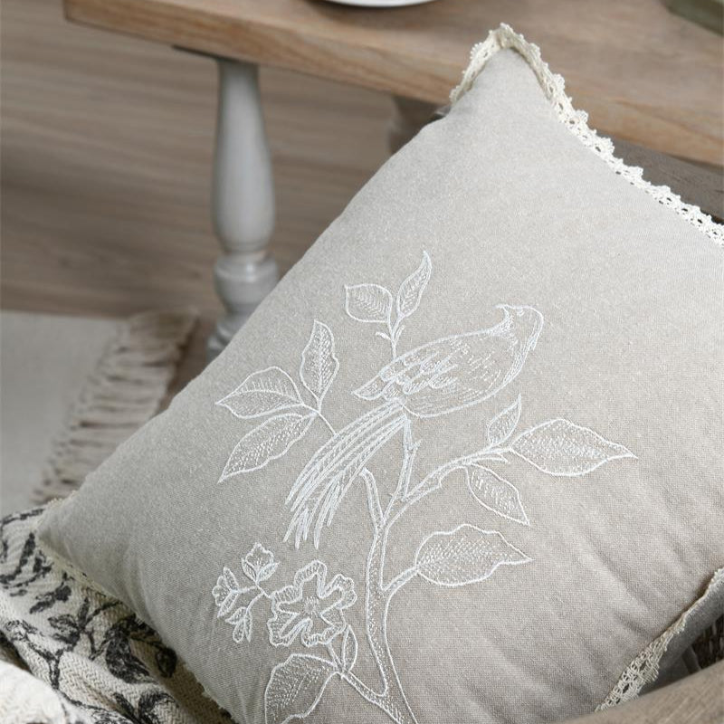 Housse de Coussin- Oiseau Brodé