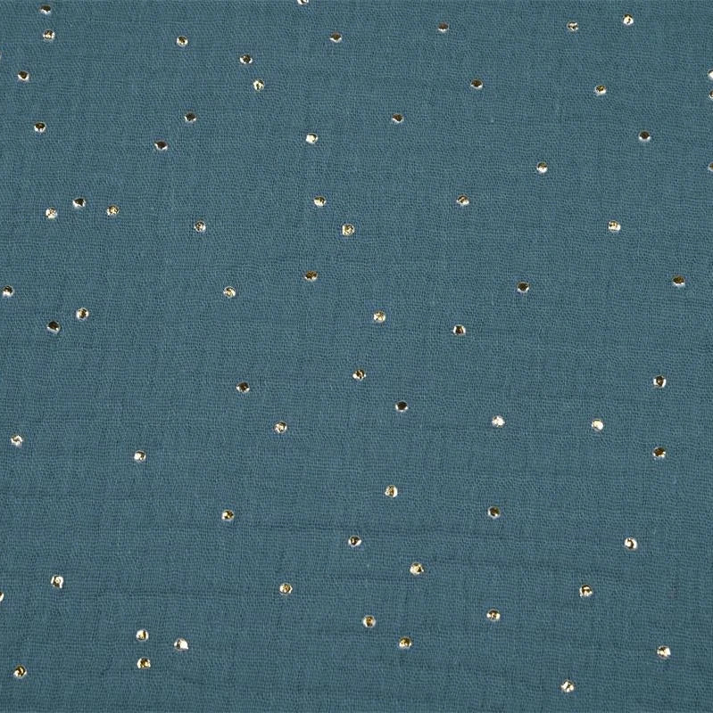 Tissu double gaze de coton Pluie dorée- Bleu pétrole