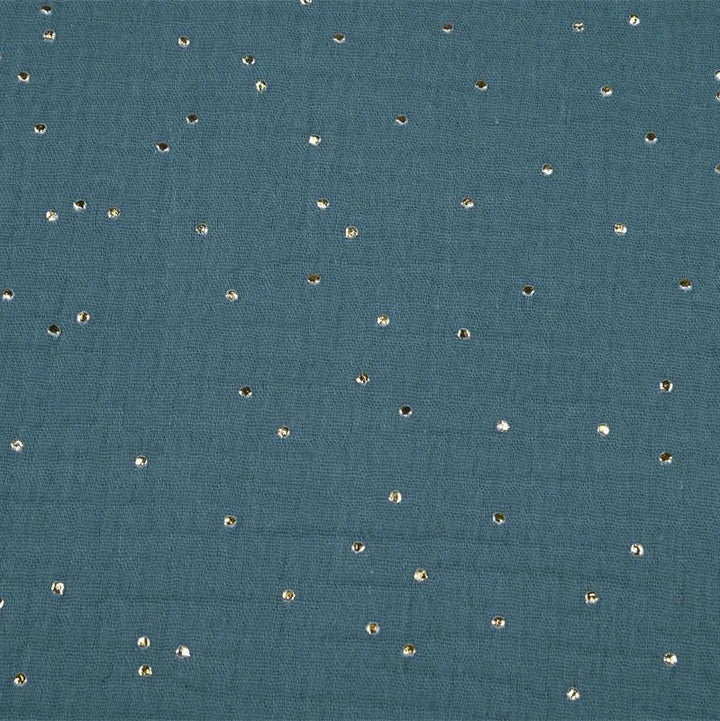 Tissu double gaze de coton Pluie dorée- Bleu pétrole