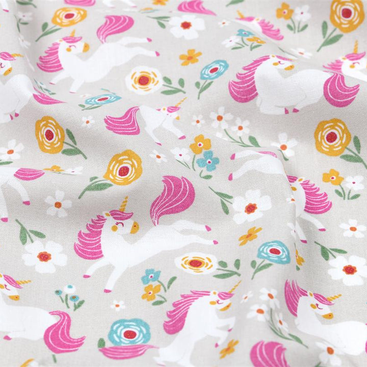 Tissu Coton - Licornes et fleurs - Biner Pinaton