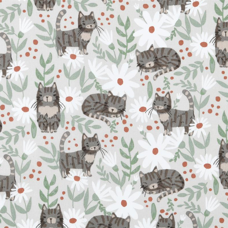 Tissu Coton - Chats et fleurs - Biner Pinaton