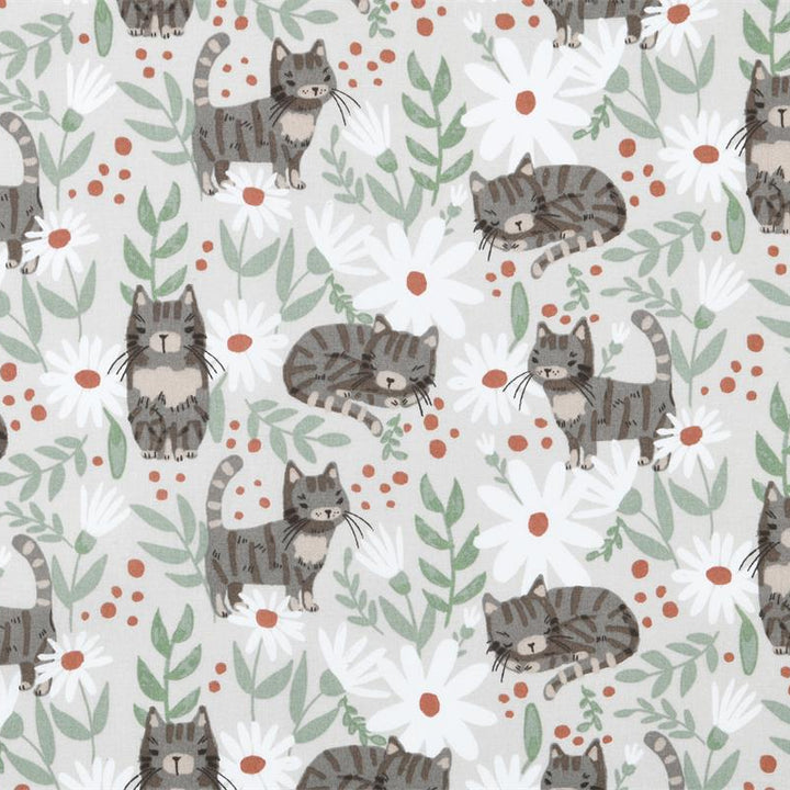 Tissu Coton - Chats et fleurs - Biner Pinaton