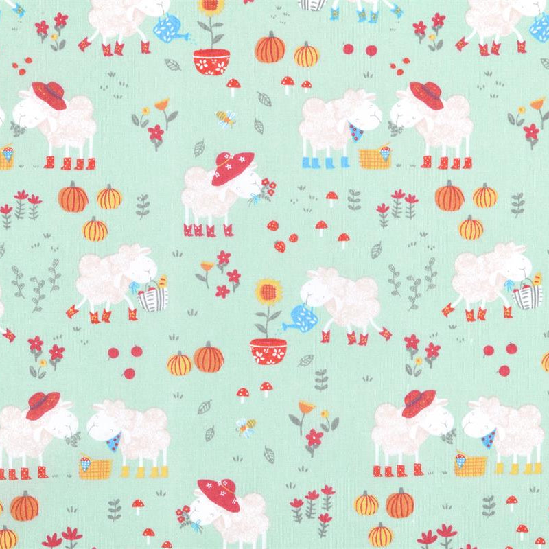 Tissu Coton - Moutons et fleurs - Biner Pinaton