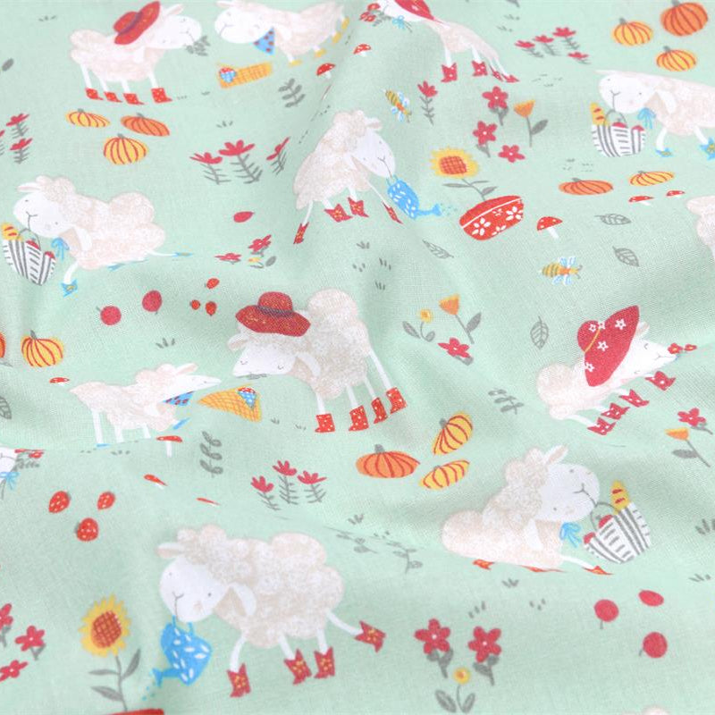 Tissu Coton - Moutons et fleurs - Biner Pinaton
