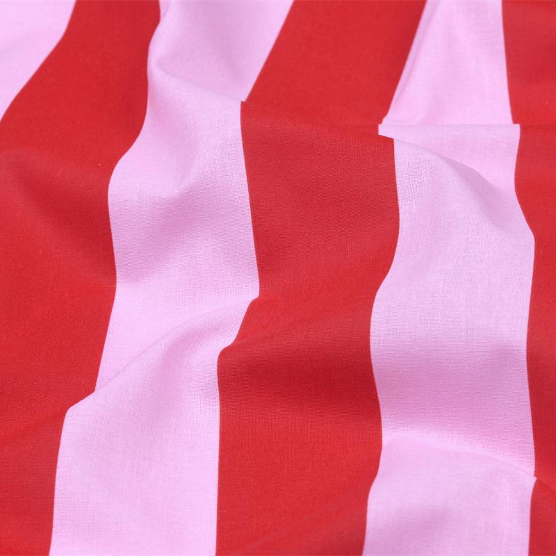 Tissu Cretonne - Rayures Pink et Rouge - Biner Pinaton