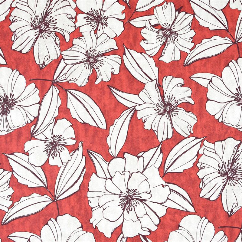 Toile PVC - Fleurs sur fond rouge - Biner Pinaton
