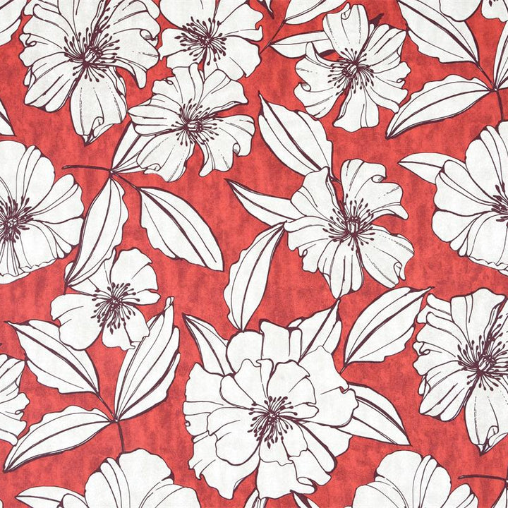 Toile PVC - Fleurs sur fond rouge - Biner Pinaton