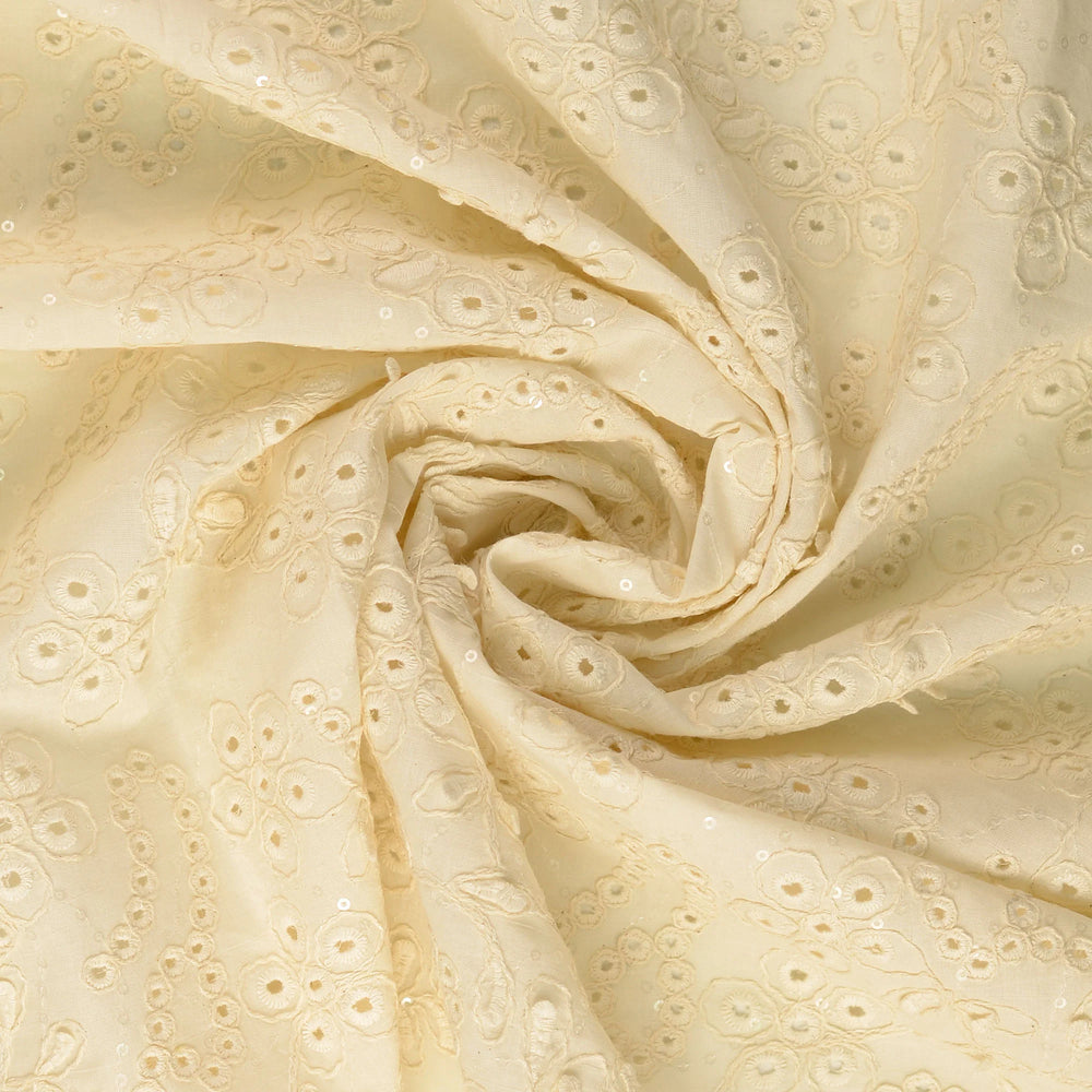 Tissu voile de coton- brodé paillettes et fleurs - Biner Pinaton