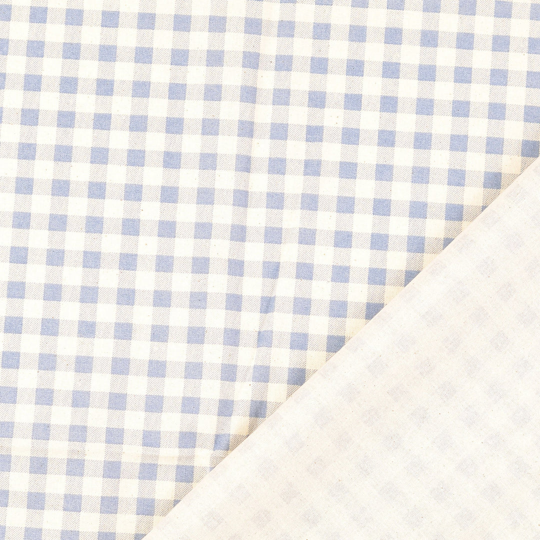 Tissu Coton - Vichy Carreaux Bleu/Blanc Cassé