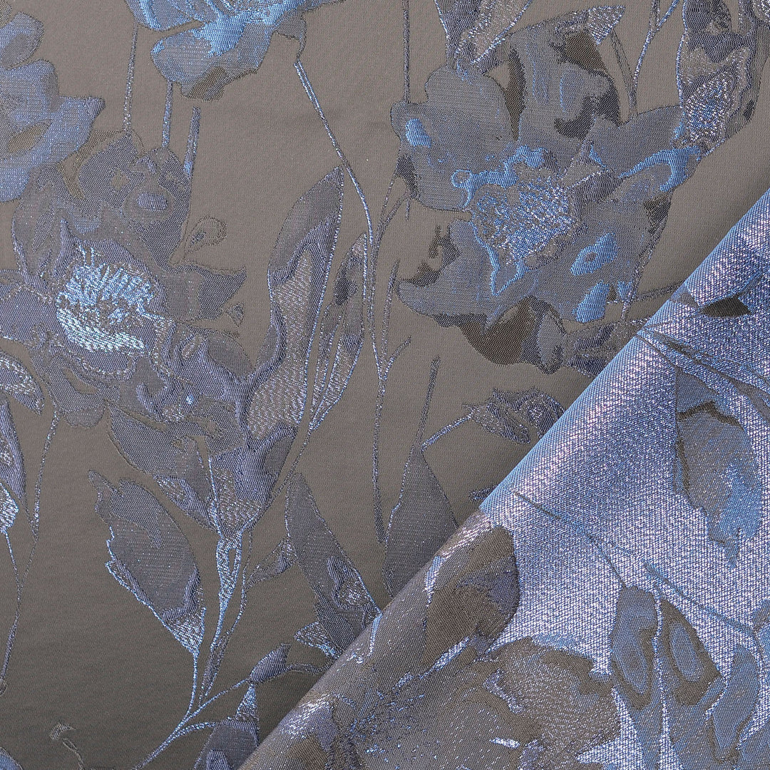 Tissu Jacquard- Fleurs Brocade Bleu