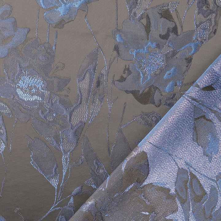 Tissu Jacquard- Fleurs Brocade Bleu