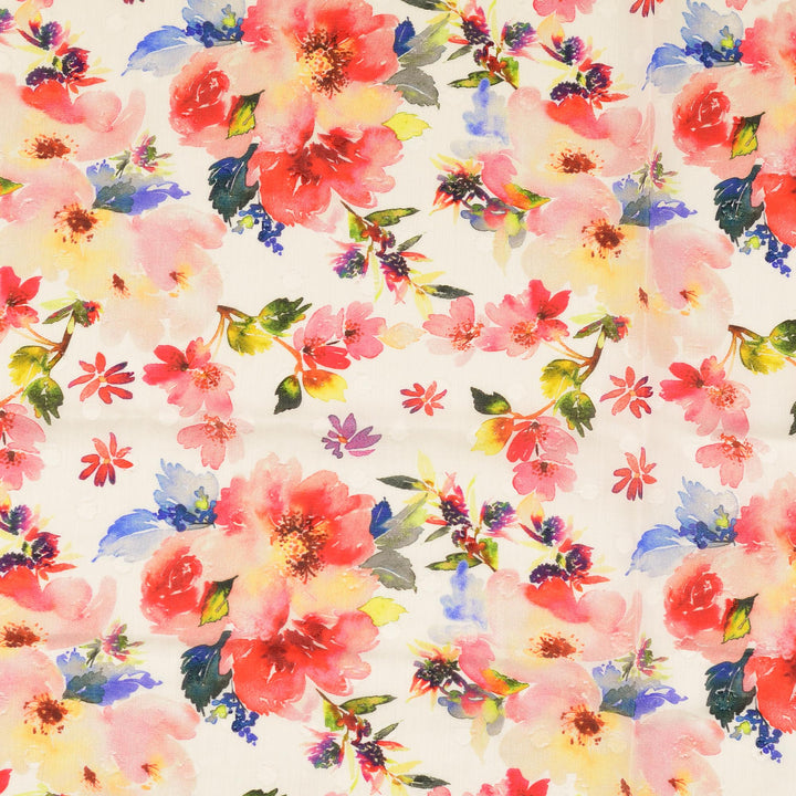 Tissu voile de coton Plumetis- Fleurs