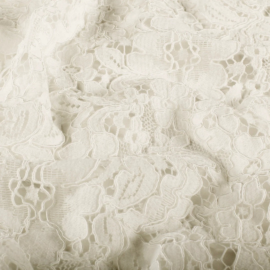 Tissu dentelle- Fleurs en blanc cassé - Biner Pinaton