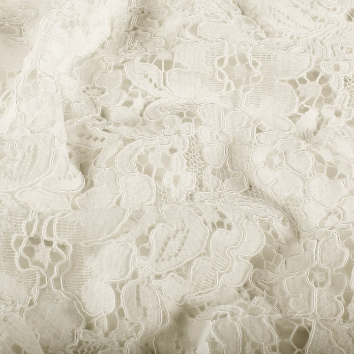 Tissu dentelle- Fleurs en blanc cassé - Biner Pinaton