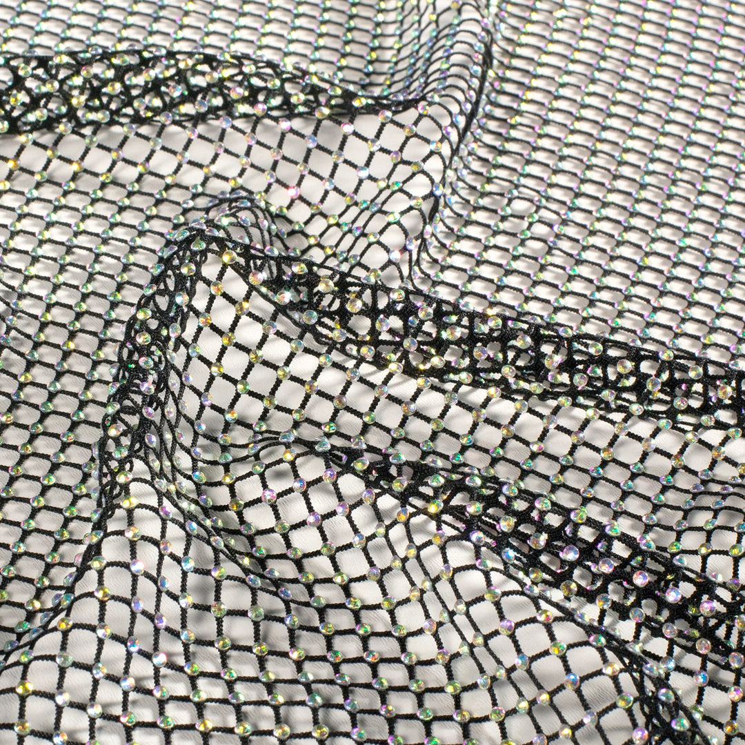 Tissu Maille- Strass Brillant
