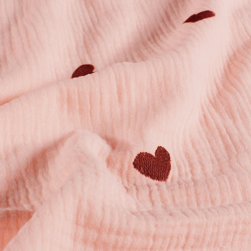 Tissu Double-Gaze Brodé- Coeurs - Biner Pinaton