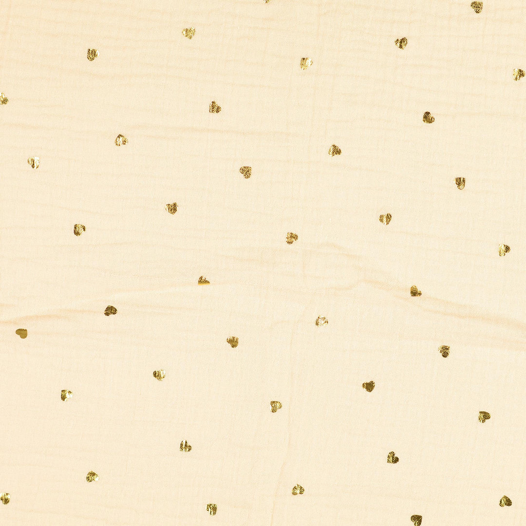 Tissu double gaze de coton- Coeurs Dorés