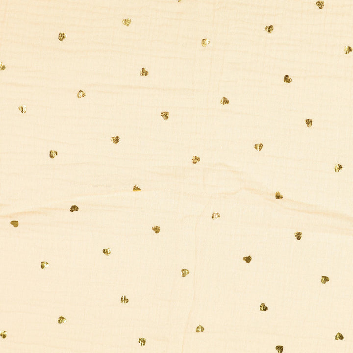Tissu double gaze de coton- Coeurs Dorés