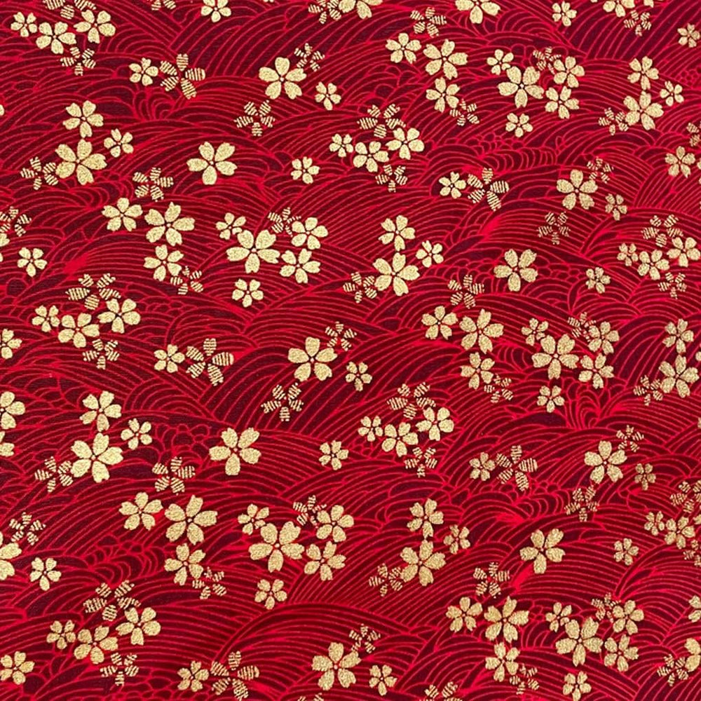 Tissu Coton Japonais - Fleurs de cerisier rouge - Biner Pinaton