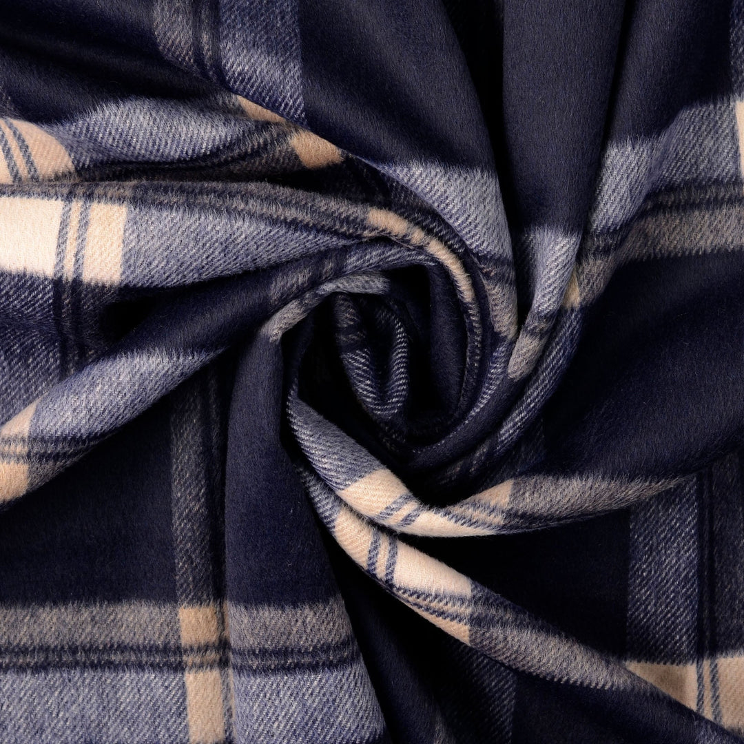 Tissu Lainage Polyester - Carreaux Bleu Marine