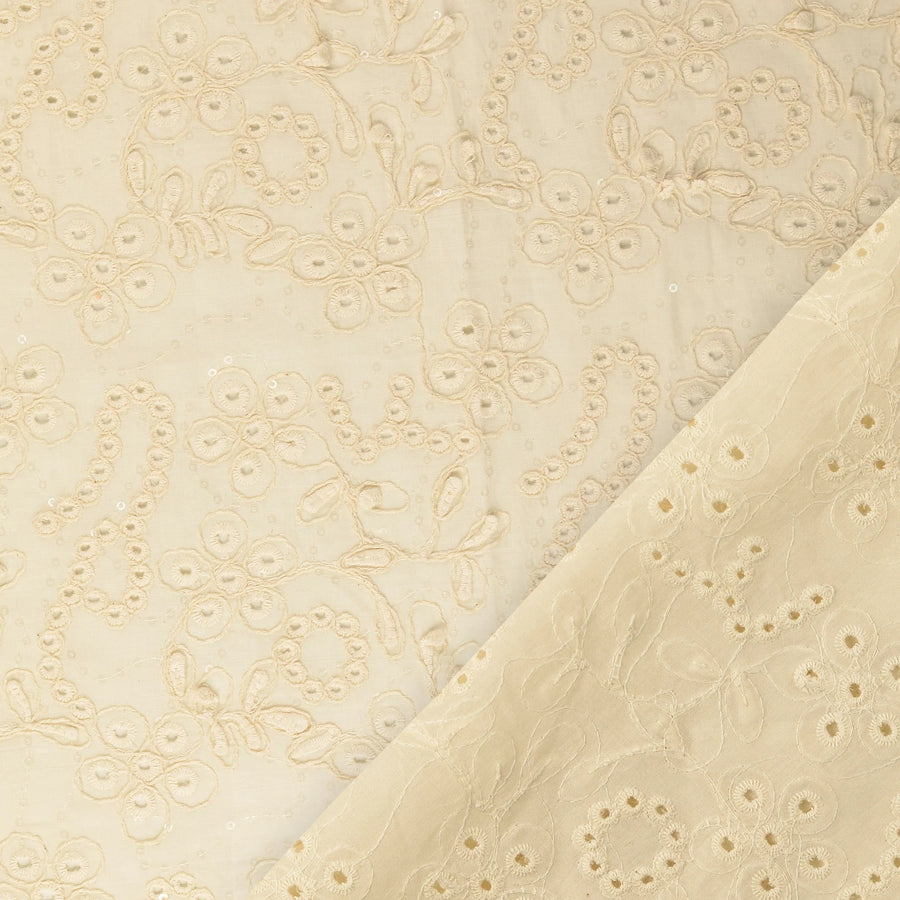 Tissu voile de coton- brodé paillettes et fleurs - Biner Pinaton