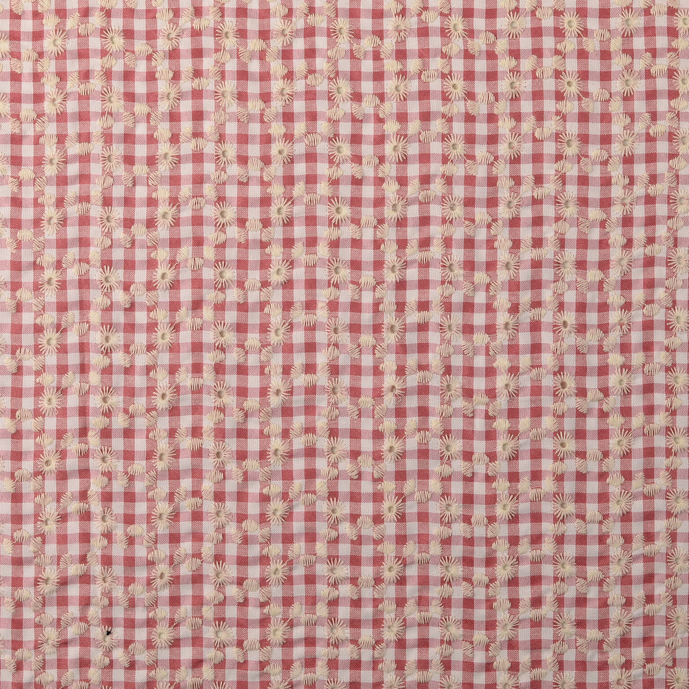 Tissu Double-Gaze Brodé- Vichy Rose - Biner Pinaton