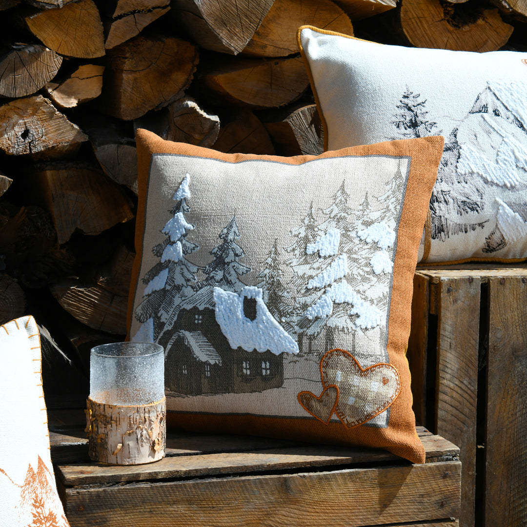 Housse de coussin- Maison avec neige