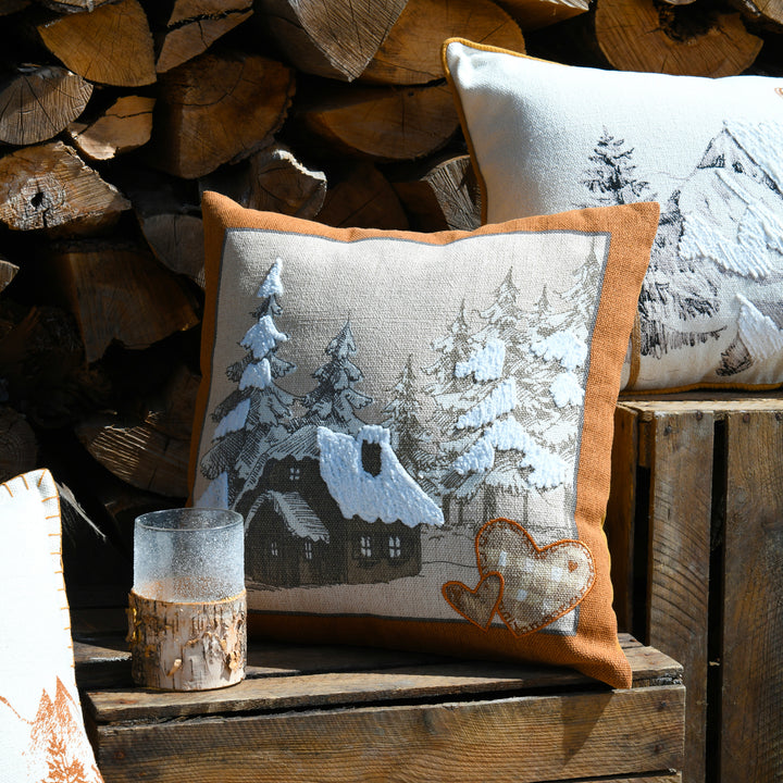 Housse de coussin- Maison avec neige
