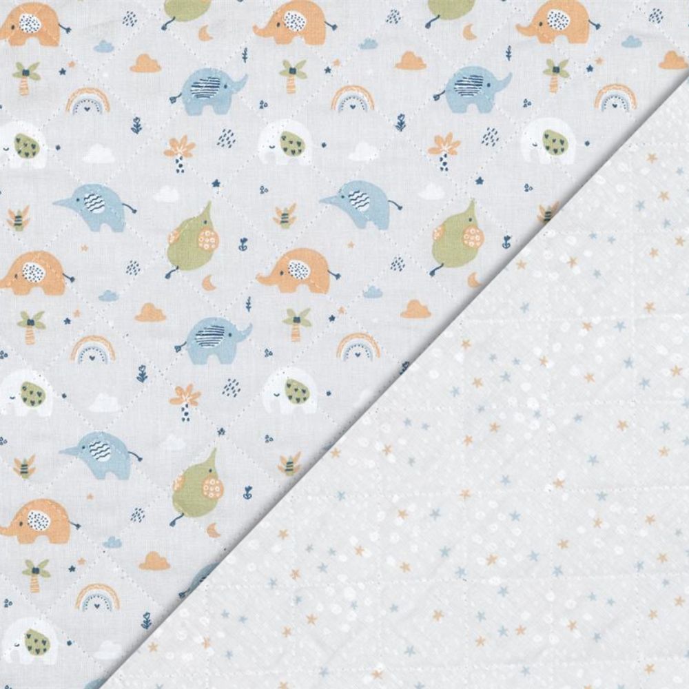 Tissu Matelassé Coton Double-Face- Éléphants