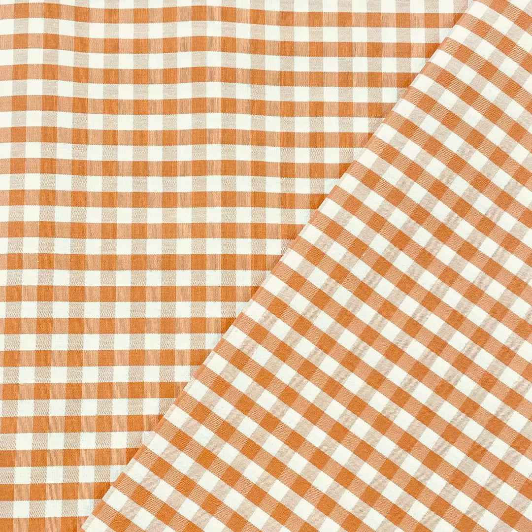 Tissu Coton - Vichy Carreaux Orange Saumon