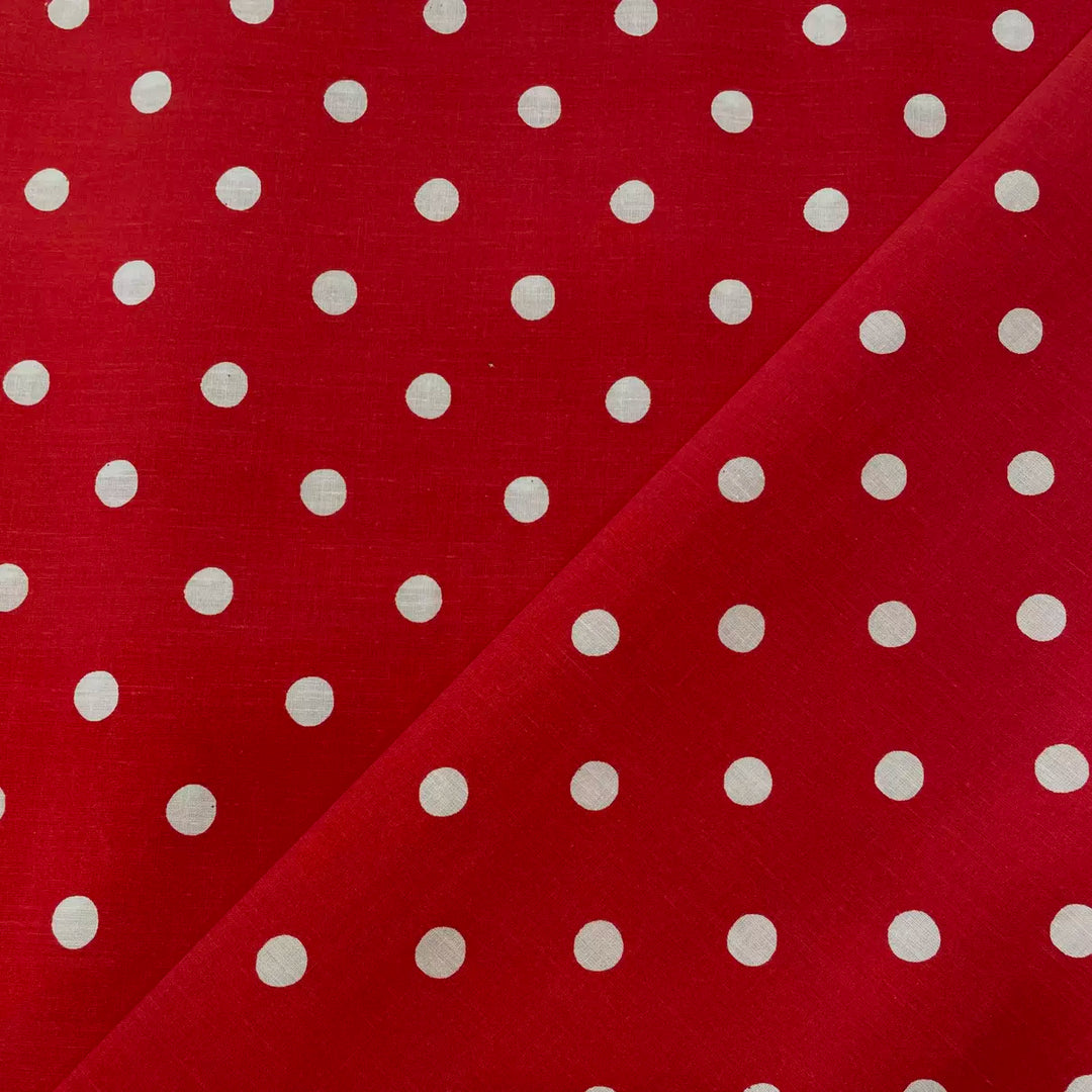 Tissu Coton - Pois Rouge/Blanc