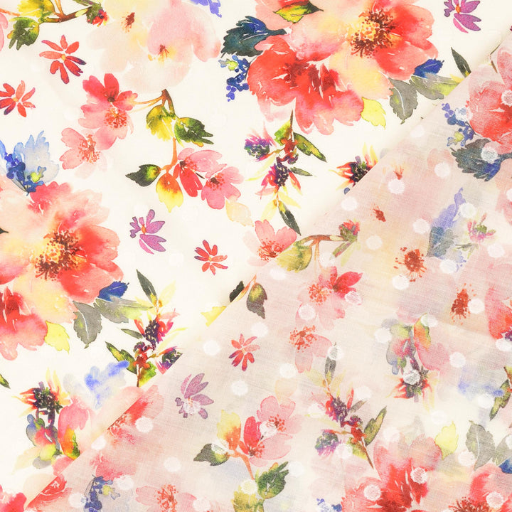 Tissu voile de coton Plumetis- Fleurs