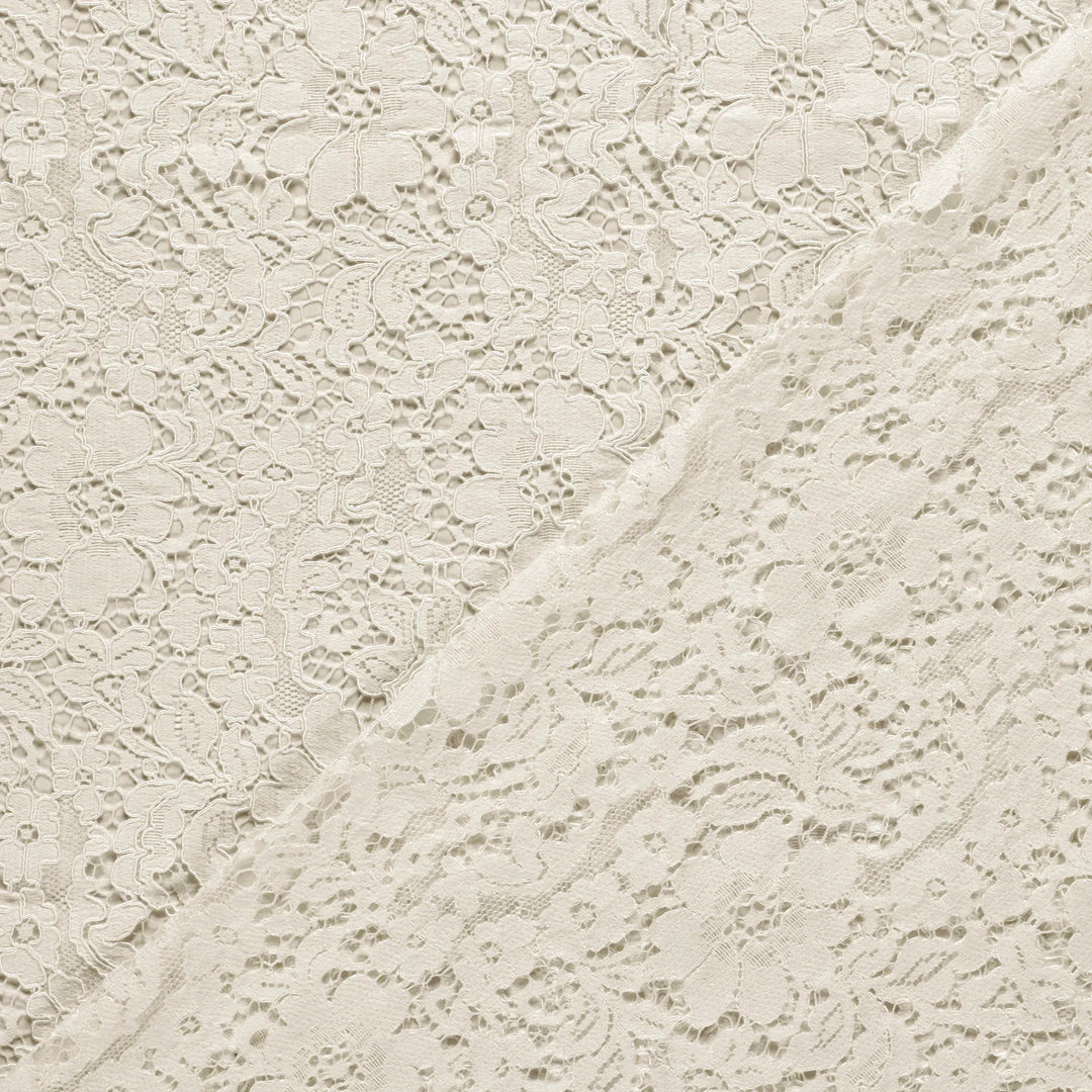 Tissu dentelle- Fleurs en blanc cassé - Biner Pinaton
