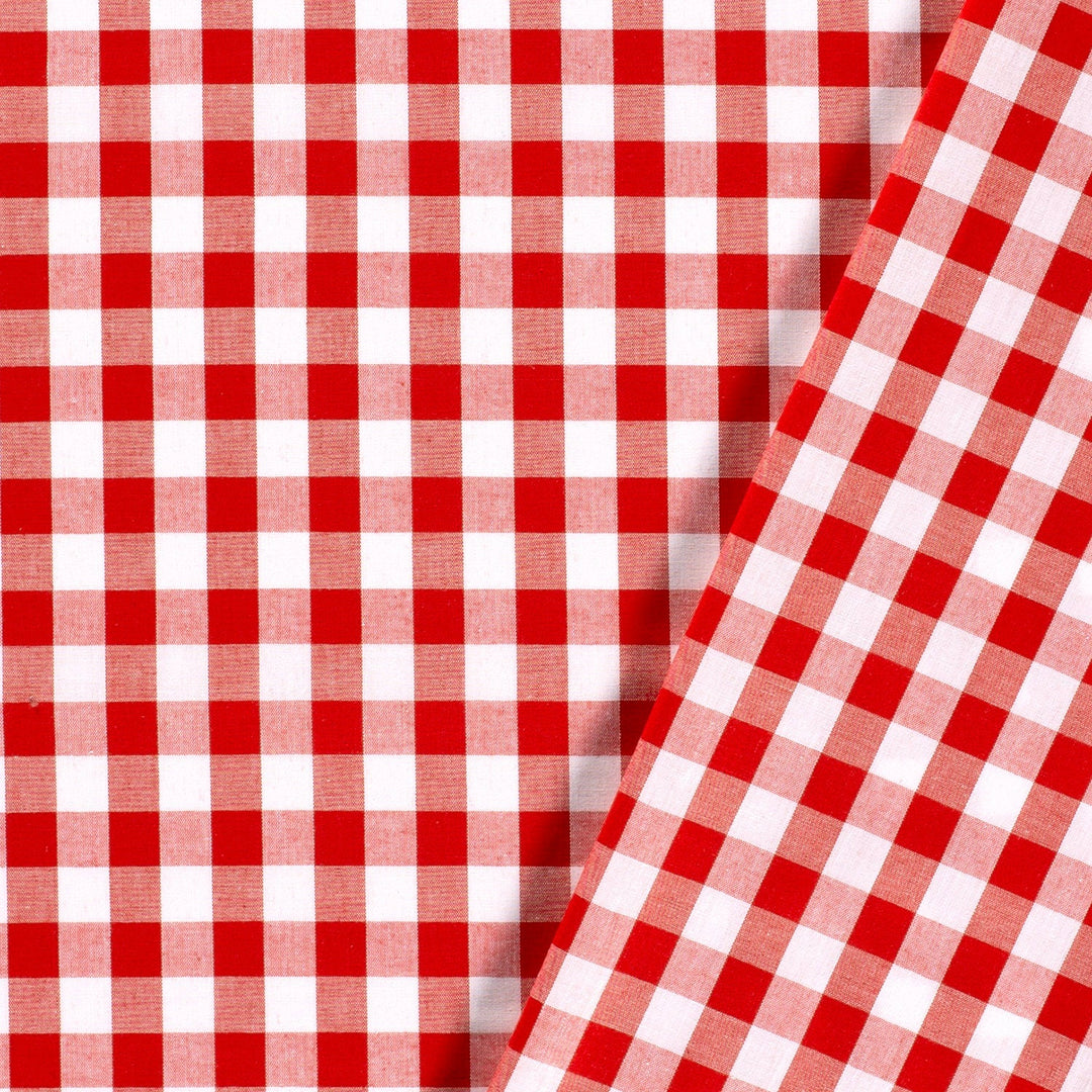 Tissu Coton Popeline - Vichy Carreaux Grands Rouge