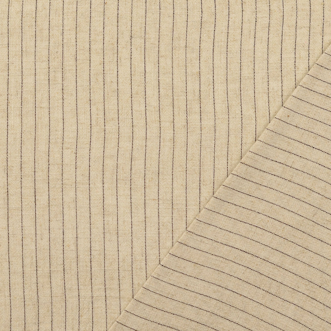 Tissu Coton Lin - Rayures Nature et noir