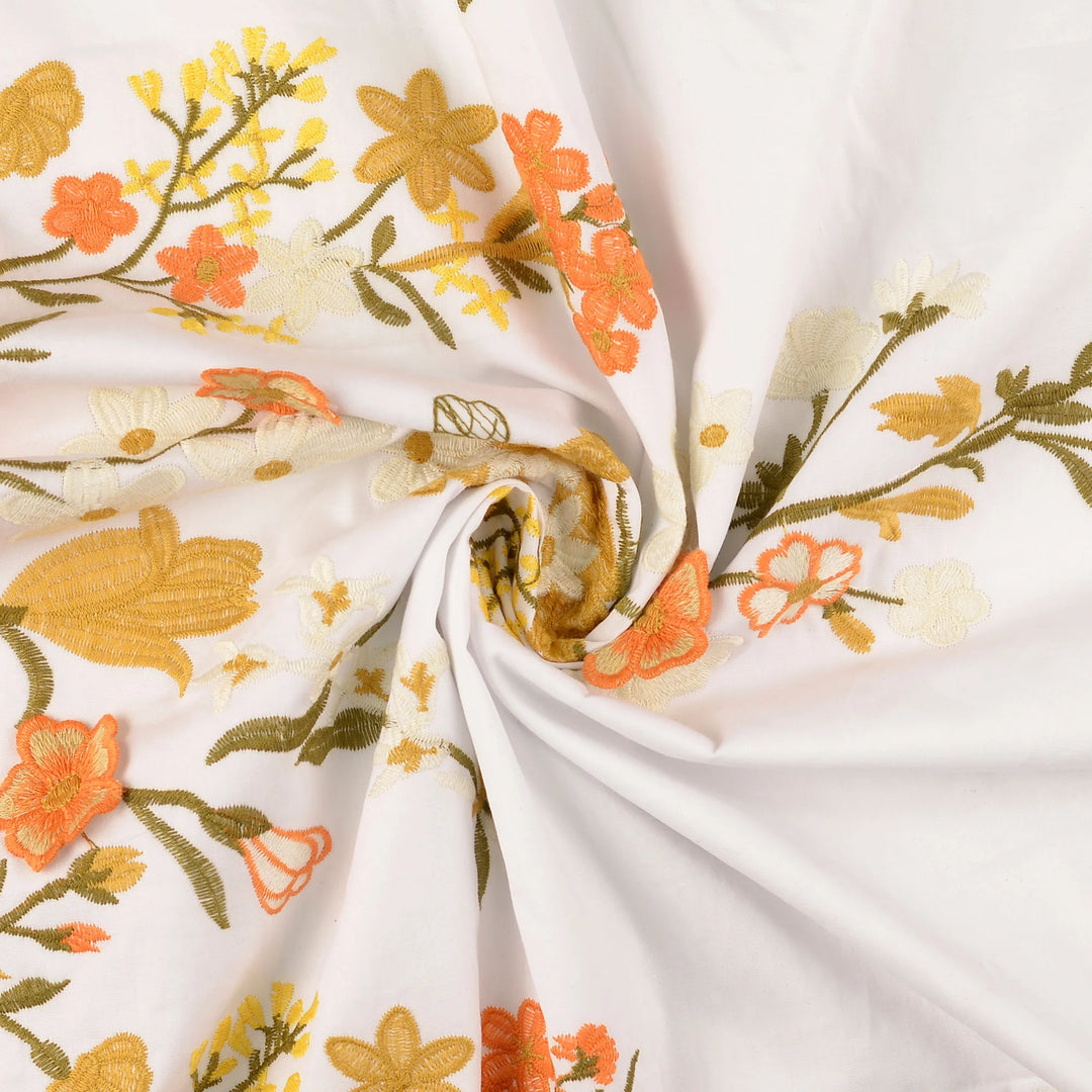 Tissu voile de coton- brodé fleurs printemps - Biner Pinaton