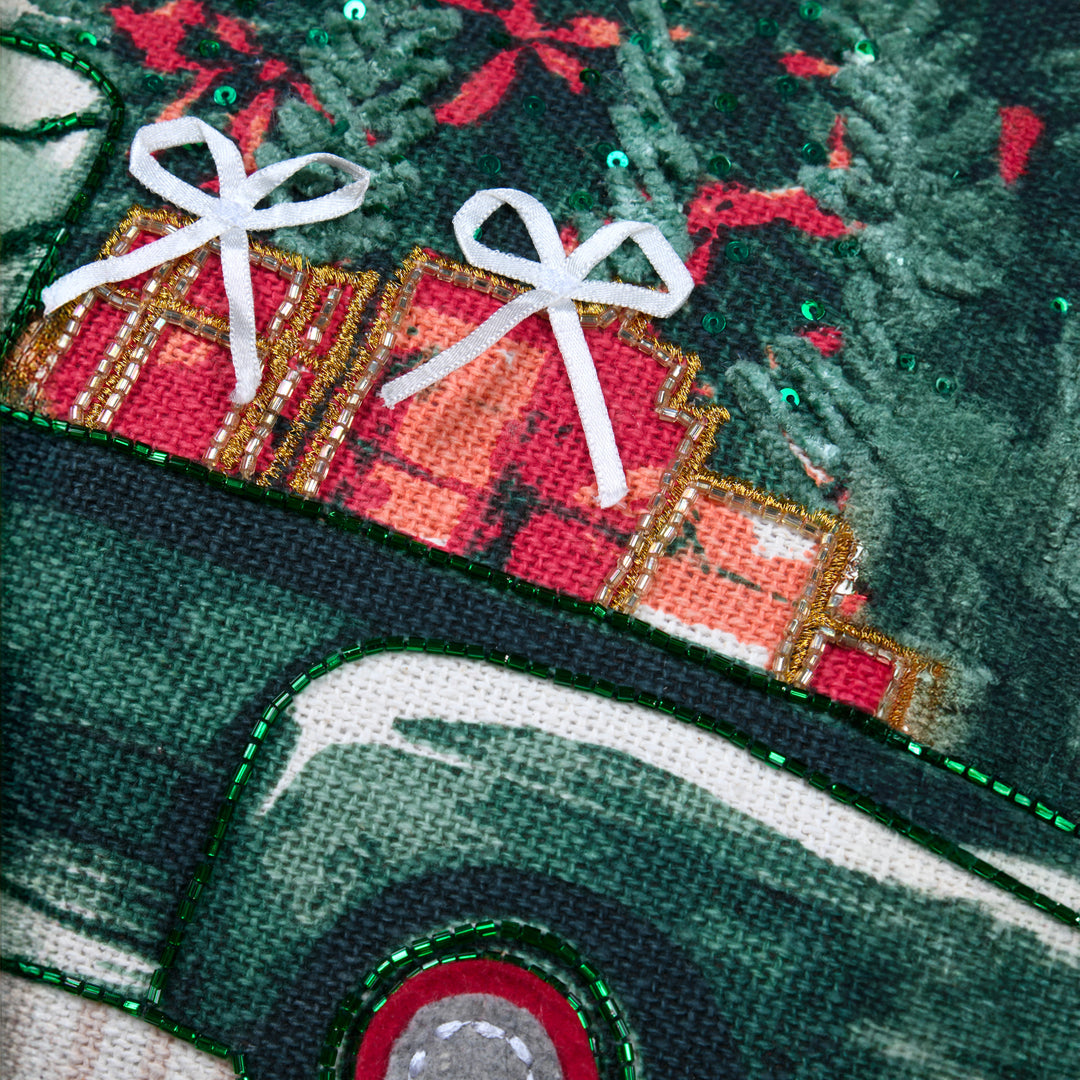 Housse de coussin- Voiture avec sapin de Noël