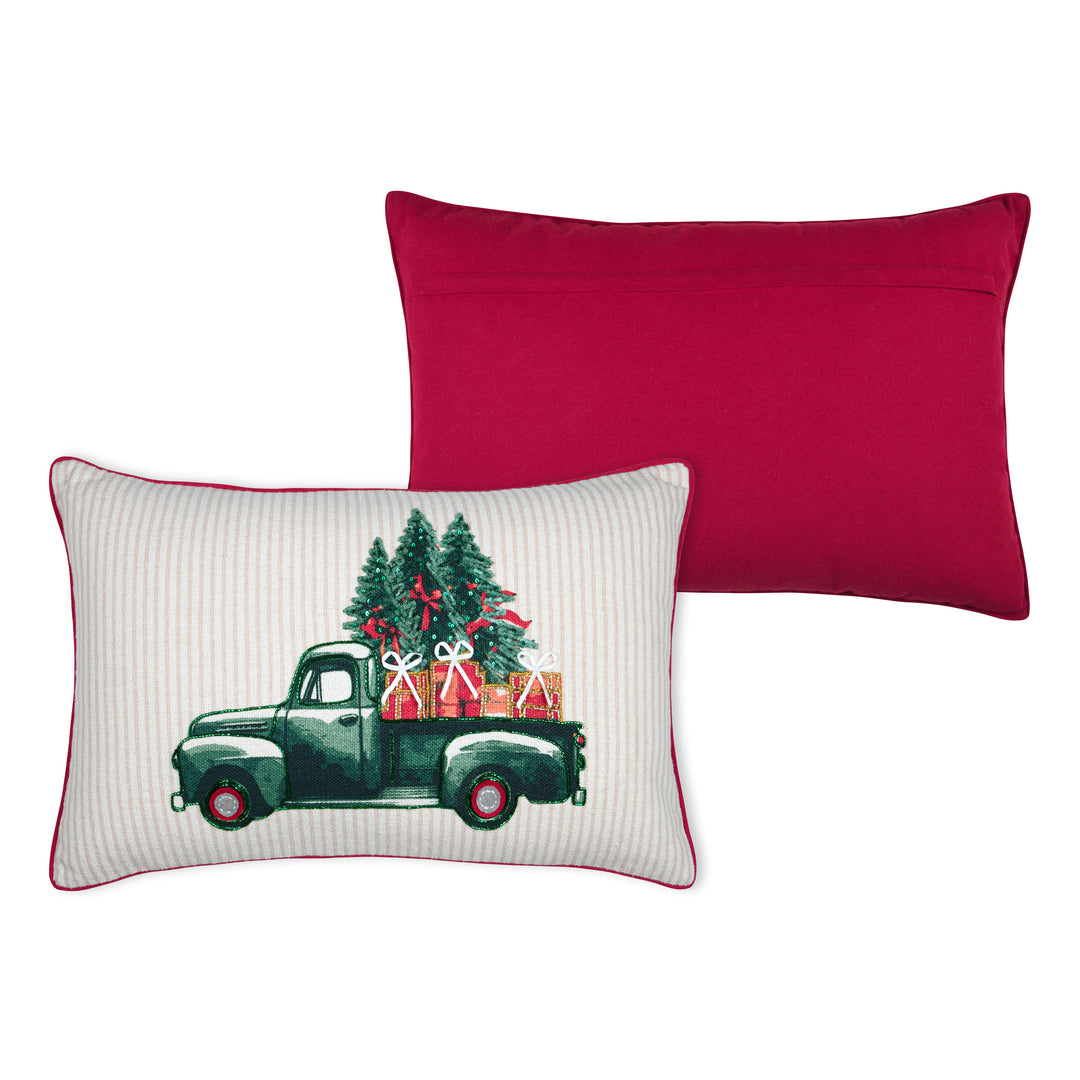 Housse de coussin- Voiture avec sapin de Noël