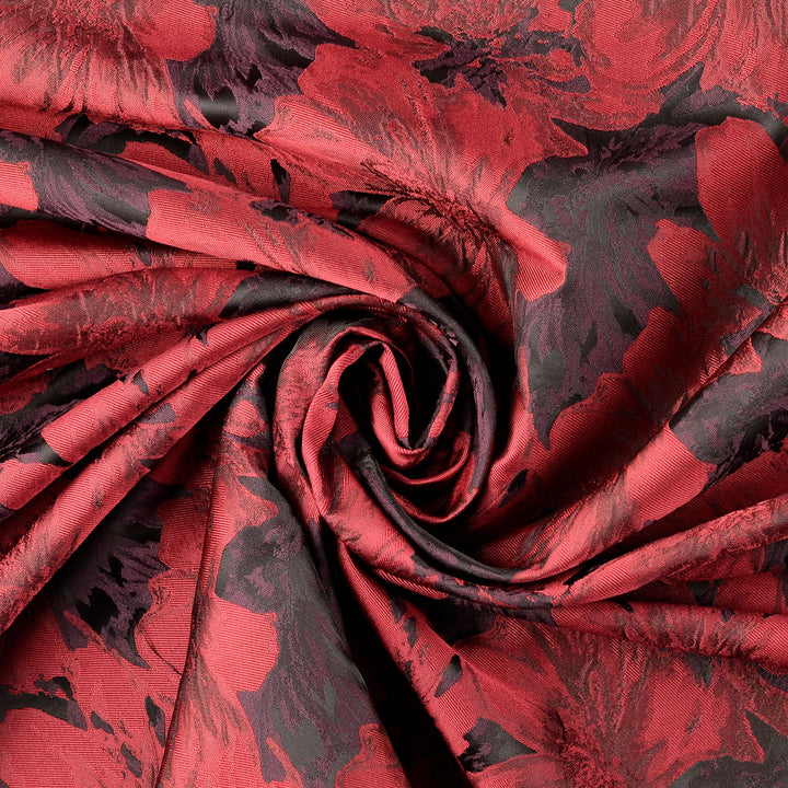 Tissu Jacquard- Fleurs Brocade Bordeaux