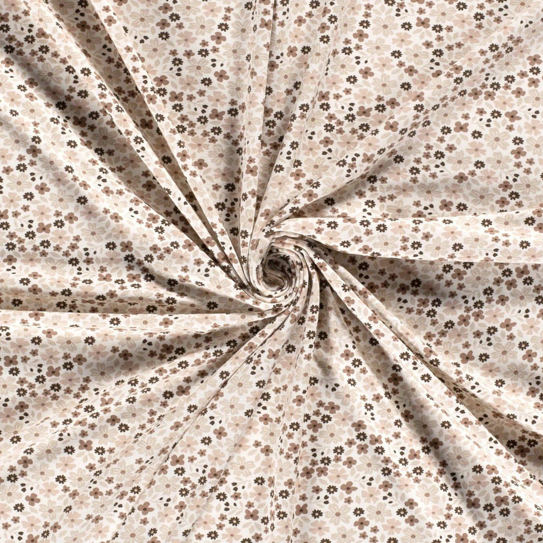 Tissu Jersey- Fleurs Beige