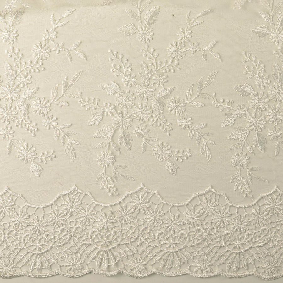 Tissu dentelle- Blanc à bord festonné - Biner Pinaton