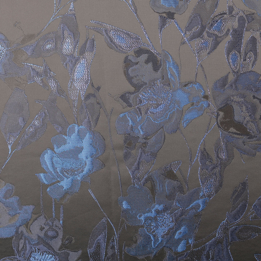 Tissu Jacquard- Fleurs Brocade Bleu