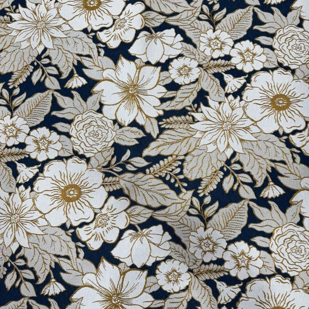 Tissu Jacquard- Fleurs Bleues